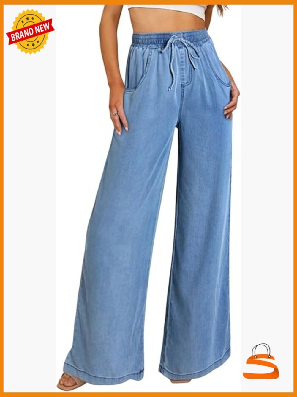 High Waisted Wide Leg Drawstring Jeans Loose Fit Denim Pants